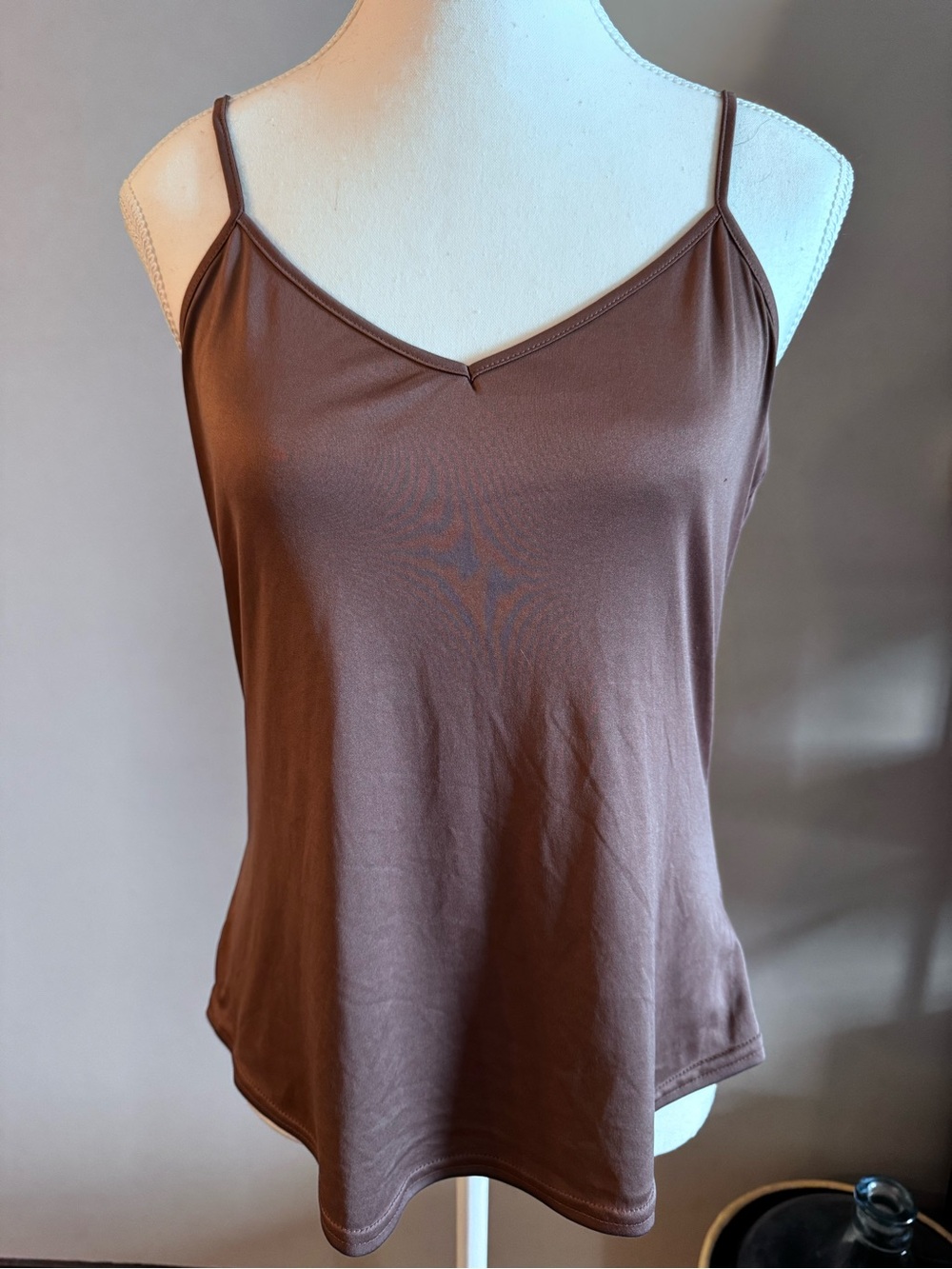 Women's Brown V-Neck Spaghetti-Strap Cami - Sleek Everyday Layer